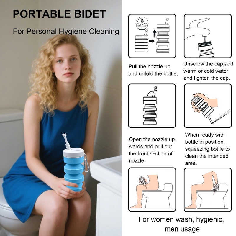 Collapsible Peri Bottle Small Portable Bidet Sprayer, 300ml Travel Size