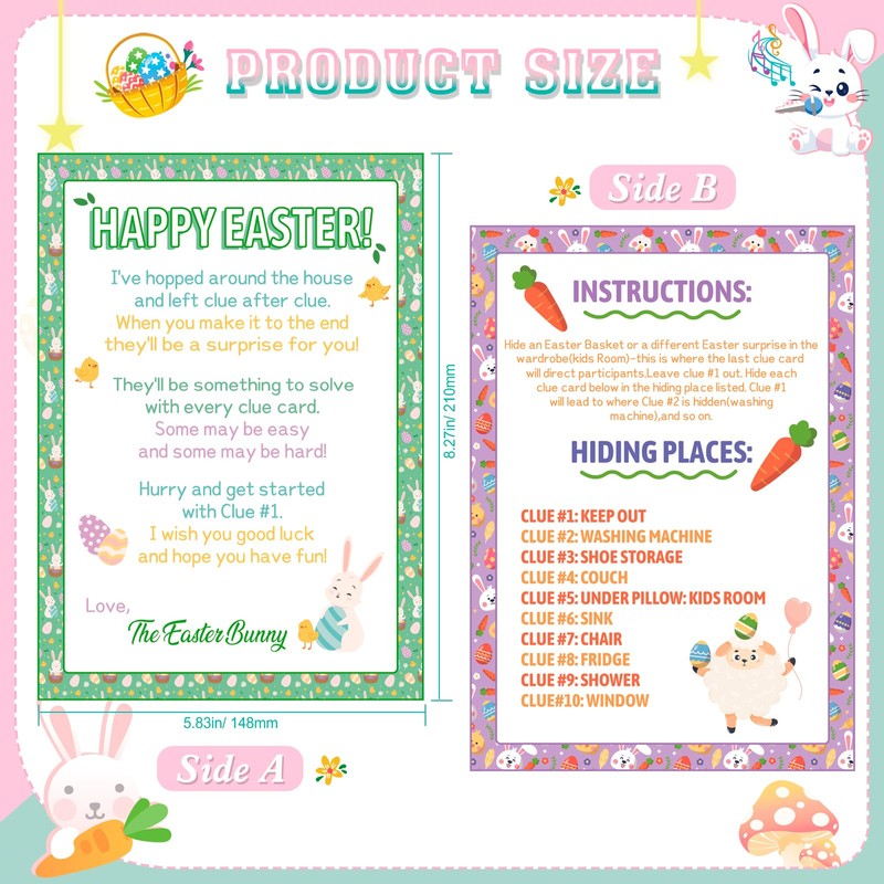 HOWAF Easter Egg Hunt, 10pcs Easter Egg Hunt Clues, Indoor