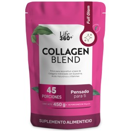 LIFE 360+ Collagen Blend | 450 g | Colágeno Hidrolizado con Queratina, Ácido Hialurónico, Biotina y Vitaminas | Suplemento Alimenticio en Polvo | 45 Porciones