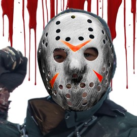 Máscara Jason Voorhees Viernes 13 Asesino Máscara de Plástico con Elástico Ajustable Disfraz para Haloween GRUPO CARNAVALLIA 1 pza Color: (Plata)