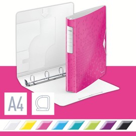 Leitz 4 Ring Binder, Holds up to 190 Sheets, Wow Range, 30 mm Spine, 42400023 - A4, Pink Metallic