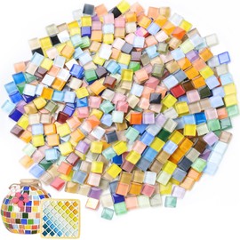 Exquilnova 900g Crystal Mosaic Tiles,1 X 1cm Mosaic Tiles Arts and Crafts,About 1000 Pieces Mixed Color Mosaic Kit for DIY Crafts,Plates,Flowerpots,Vases,Cups,Home Decor