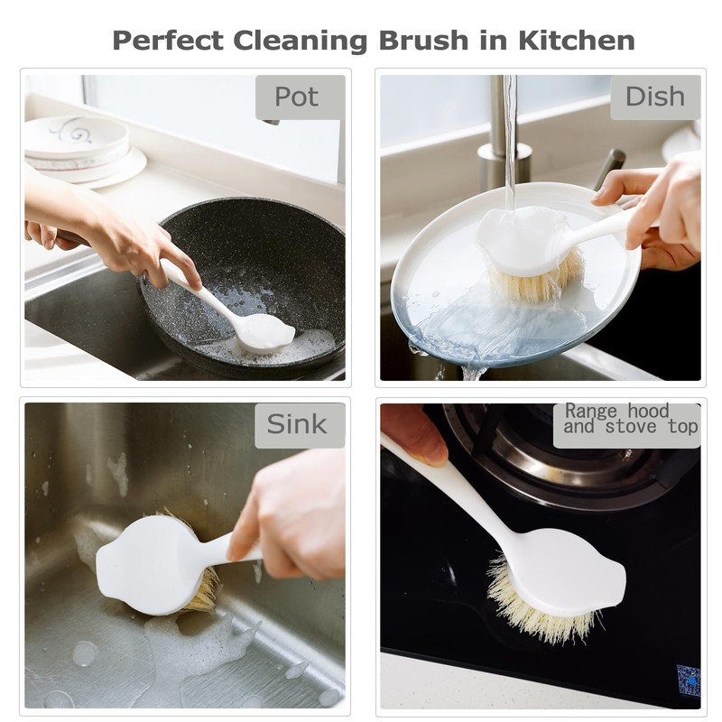 Facjoleco Dish Brush with Handle, Pot Brush, 2 Pack Kitchen
