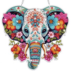 Bowetile Elephant Hanging Diamond Art Painting Kits for Adults Beginners, 5D Special Shape Diamond Art Kits, Crystal Rhinestones Diamond Gem Art Painting for Home Garden Wall Decor, Christmas Gifts