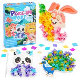 Lonfliness Poke-in Art and Crafts Kit for Kids Animal Theme No-Mess Fabric Sewing Arts for Girls Boys 4-12 Fabric Puzzle Puncture Painting DIY Animal Game Toy Gift for Creative Activity Birthday Party
