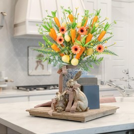 HUAESIN Artificial Easter Stems 6 Pcs 20 inches Easter Spring Berry Picks Easter Carrot Colorful Berries Twig Branches Easter Sprays for Easter Arrangement Centerpiece Home Holiday Vase Decor