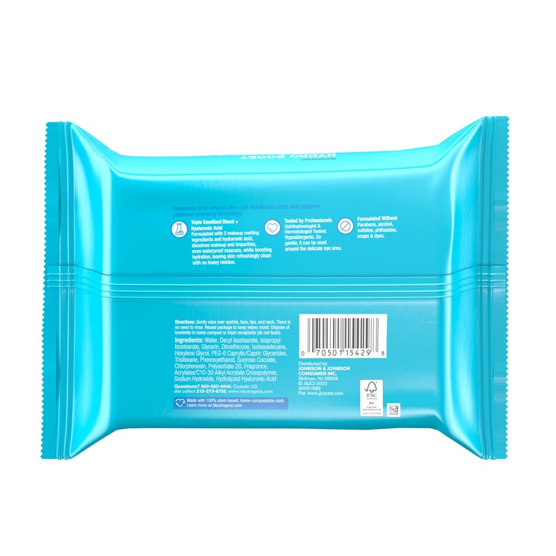 Neutrogena Hydro Boost Face Wipes + Hyaluronic Acid, Hydrating Makeup