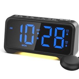 Mesqool Alarm Clock with Bed Shaker for Deaf & Heavy Sleepers - Loud Vibrating Alarm, Blue LED Display, 5 Brightness & Volume Levels, Dual Alarms, USB Powered, Snooze, 12/24H, DST, Bedside Clock