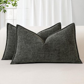 Sungeek Set of 2 Soft Chenille Cushion Covers 30x50cm Lumbar Decorative Throw Pillow Covers with Stitched Edge Solid Dyed Pillow Cases Covers for Home Decor Couch Sofa Bed Living Room, Dark Grey