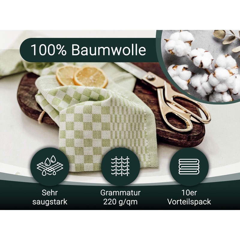 ZOLLNER Set of 5 Cotton Tea Towels in 46 x