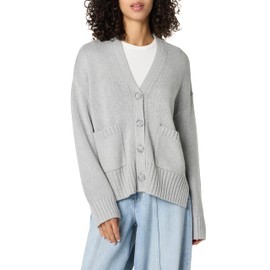 The Drop Women’s Brigitte Chunky Button Front Pocket Ribbed Cardigan, Light Heather Grey, M