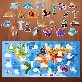 World Map Magnetic Puzzle, Animal Puzzle pegboard toy, farm animals, wild animals, transport vehicles, sea animals of the world, Learning Resources, Educational Toys, Toys for 3 year old