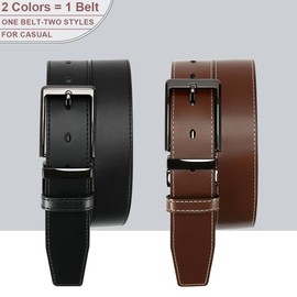 DOOPAI Reversible Leather Belt for Men 1.25" - Dual Sided Dress and Casual Belt, Trim to Fit, 2 Styles in One Belt
