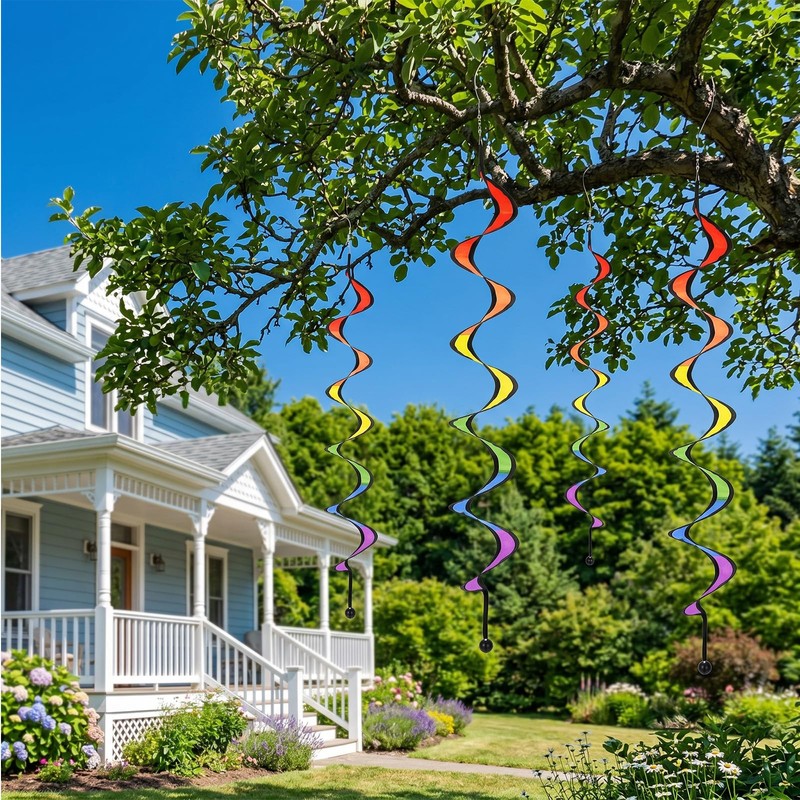 4Pcs Rainbow Wind Spinner - Colorful Hanging Wave Windsock