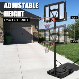 Garvee Adjustable 4.43-10ft Portable Hoop for Backyard, Driveway, or Indoor Play. Sturdy Enlarged Base & Shatterproof PC Backboard – Perfect for Family Fun