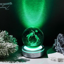 Kertari K9 Crystal Ball, Dolphin, 3D Model, Birthday Gift, For Men and Women, Popular [Genuine] Interior, Animal Figure, Figurine, Stylish, Healing Goods, Crystal Ball, LED Light Base, Indirect