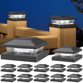 NIORSUN Solar Post Lights Outdoor, Fence Post Solar Lights Cool White, Waterproof, Garden Patio Fence Deck Decor, 4x4 Post Caps Wood Vinyl, Black 12 Pack