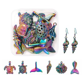 COGCHARGER 12 Pcs 6 Style Rainbow Alloy Pendants Tortoise Mermaid Ocean Pendant Charms Multi Color Charms for Jewelry Necklace Bracelet Earring Making