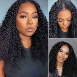 Domiso Domiso V Part Wigs Brazilian Kinky Curly Human Hair Wigs for Black Women 180% Density Glueless V Shape Wigs No Leave Out No Sew in Upgrade U Part Wigs Full Head Clip in Natural Black Color 22 Inch