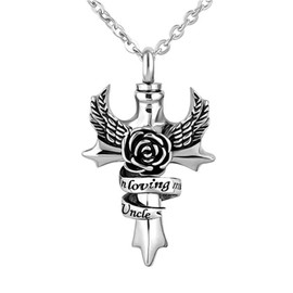 LSxAB Memorial Cremation Urn Necklace for Ashes Uncle Angel Wing Cross Family Keepsake Pendant That Hold Ashes