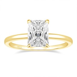 EAMTI 3CT 925 Sterling Silver Gold Engagement Rings Radiant Cut Solitaire Cubic Zirconia CZ Wedding Promise Rings for Her Wedding Bands for Women Size 5