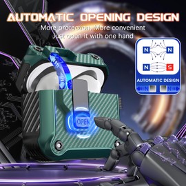 R-fun Compatible with AirPods 4 Case, Compatible with AirPods 4 Gen (2024) (USB-C), Full Protection Automatic Flip Cover and Lock with Cleaning Set and Keyring, TXW Pine Needle Green