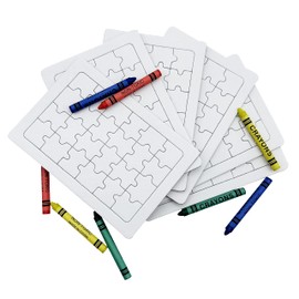 GERILEO Pack of 10 or 20 Puzzles of 24 Blank Pieces with Colouring Pencils - for Boys and Girls - Drawing, Painting, Crafts - Ideal for Children's Parties, Souvenirs, Gifts, Games (10 Puzzles)
