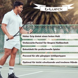 G-Lueck Set of 50 Tennis Premium Overgrip Power Touch - High Grip, Long Durability - 0.60 mm Thickness | Grip Tape for Padel, Squash, Badminton Rackets | Non-Slip (Black)