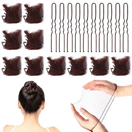 Hair Nets for Buns, 20Pcs Hair Bun Nets Brown with 20Pcs U Shaped Hair Pins for Buns, Hair Bun Net Set Elastic Edge Mesh Invisible Ballet Hair Net for Girls Women