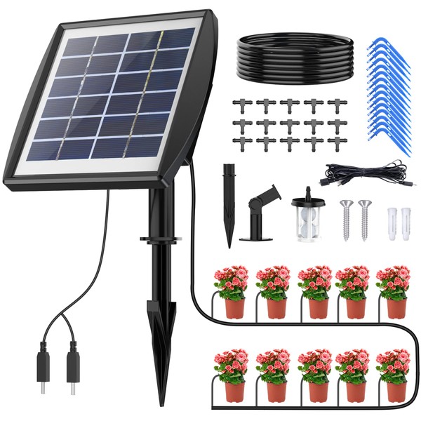 Solar Bewässerungssystem, Ankway 15M Automatische Gartenbewässerungssystem, Solarbetriebenes Tropfbewässerungsset mit Wassersensor,