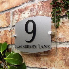 HOUSE SIGN DOOR NUMBER PLAQUE MODERN HOME ADDRESS NAME PLATE AND BUSINESS PROPERTY PLATES GLASS EFFECT
