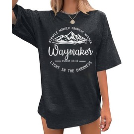 Oversized Christian Tshirt Women Waymaker Miracle Worker Promise Keeper Shirt Inspirational Graphic Jesus Faith Tee (L, Gray)