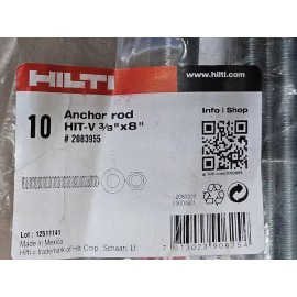 HILTI HIT-V / HAS-V Anchor Rods 3/8" X 8"  10 Rods Zinc PLATED Carbon Steel