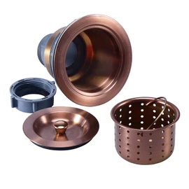 KONE 3/1-2 Inch Sink Drain Assembly Antique Copper Kitchen Sink Drain Kit Copper Stainless Steel Sink Basket Strainer Rubber Stopper, Sealing Lid/Removable Deep Waste Basket for Home, Kitchen