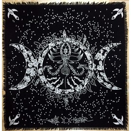 Indian Consigners Altar Cloth Triple Moon Goddess Silver Witchcraft Tarot Spread 36x36 inches Table Cloth Alter Wiccan (Special Triple Goddess Moon Silver)