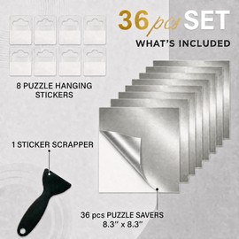 36 pcs Silver Square Puzzle Saver Sheets, Preserve & Frame 4 x 1000 Pieces 25"X 25" Jigsaw Puzzles with Scrapper and Hanging Stickers
