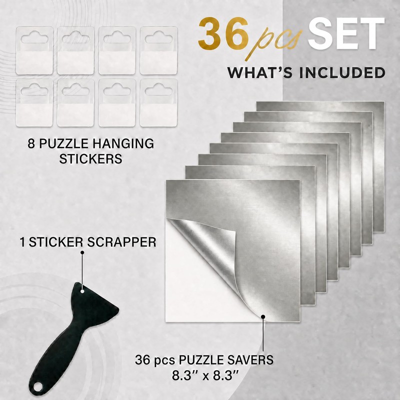36 pcs Silver Square Puzzle Saver Sheets, Preserve & Frame