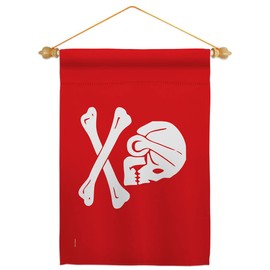 Henry Every Red Garden Flag Set Wood Dowel Coastal Pirate Ship Skull Treasure Map Carribean Jolly Blackbeard Jack Small Decorative Gift Yard House Banner Made In USA 13 X 18.5
