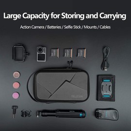 TELESIN Carry Case for DJI Osmo Action 5 Pro 4 3 Pocket, GoPro Hero 13 12 11 10 9 8 7 Max Mini, Insta360 X4 X3, More Small Digital Camera, Hard Protective Travel Bag for Action Camera Accessories
