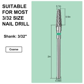 C12rtive Tapered Tungsten Steel Nail Cutter Bit, Nail Bits for Acrylic, Tungsten Alloy Nail Cutter Attachments, 3/32 Inch Professional Cutter Bits for E-File Nail Drill (Coarse)