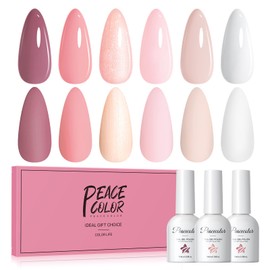 PEACECOLOR UV Nail Polish Set, 6 Colours, Nude Pink White Nail Polish Gel for DIY Nail Art Kit, Soak-Off Nails Set, Nail Polish, Manicure Set for Beginners, 10 ml Gel Nail