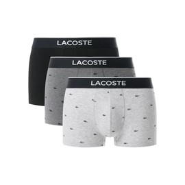Lacoste Men's Cotton Stretch Mini Croc Print Trunks, 3-pack, Black/Midnight Smoke/Dove Grey with Black waistbands, XX-Large