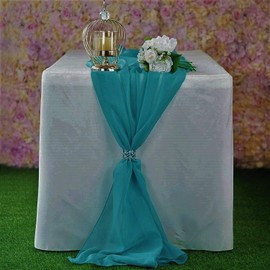 New Creations Fabric & Foam Inc, Chiffon Table Runner Extra Long, Wedding Runners, Holiday Table Runners, Long Table Runners, (Teal, 14" Wide x 180" Long)