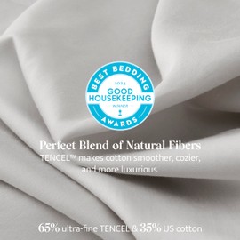 Double Stitch Cotton Tencel Sheet - Bed Sheets Set King Size, 4Pc Luxury Hotel Bedding Set, Soft, Cooling & Breathable for Hot Sleepers, Deep Pocket Up to 16 Inches, Winter Sky
