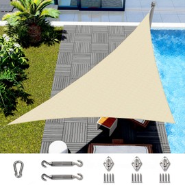 Windscreen4less 8' x 12' x 14' Right Triangle Sun Shade Sail with 6 inch Hardware Kit - Beige Durable UV Shelter Canopy for Patio Outdoor Backyard - Custom Size