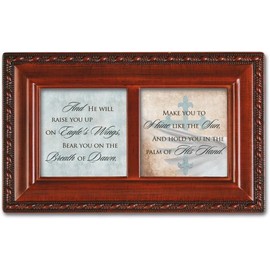 Cottage Garden He Will Raise You Up Woodgrain Rope Trim Jewelry Music Box Plays On Eagle's Wings
