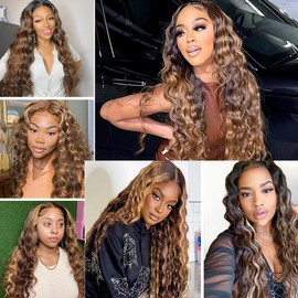 P427 Human Hair Bundles Ombre Highlight Bundle #4 Deep Wave Human Hair 3 Bundles 16 18 20 inch Brown and Honey Blonde Bundle