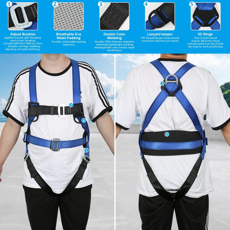 Btstil Fall Protection Harness, Fall Protection Safety Belt Set, 5-Point