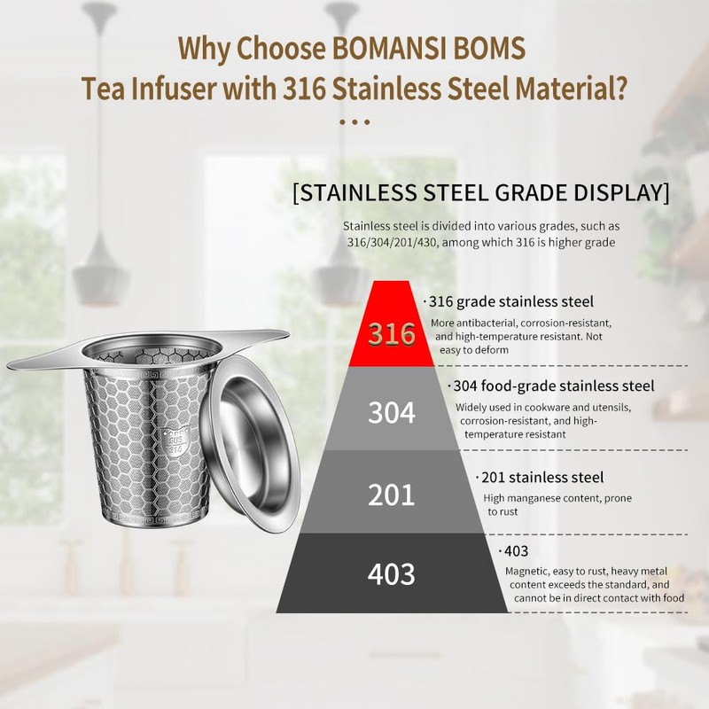 BOMANSI BOMS 2Pack Tea Infuser Strainers, 316 Stainless Steel Loose