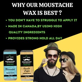 Moustache Wax- Strong Hold (2 pack), Premium Quality- Made In Canada, 15g